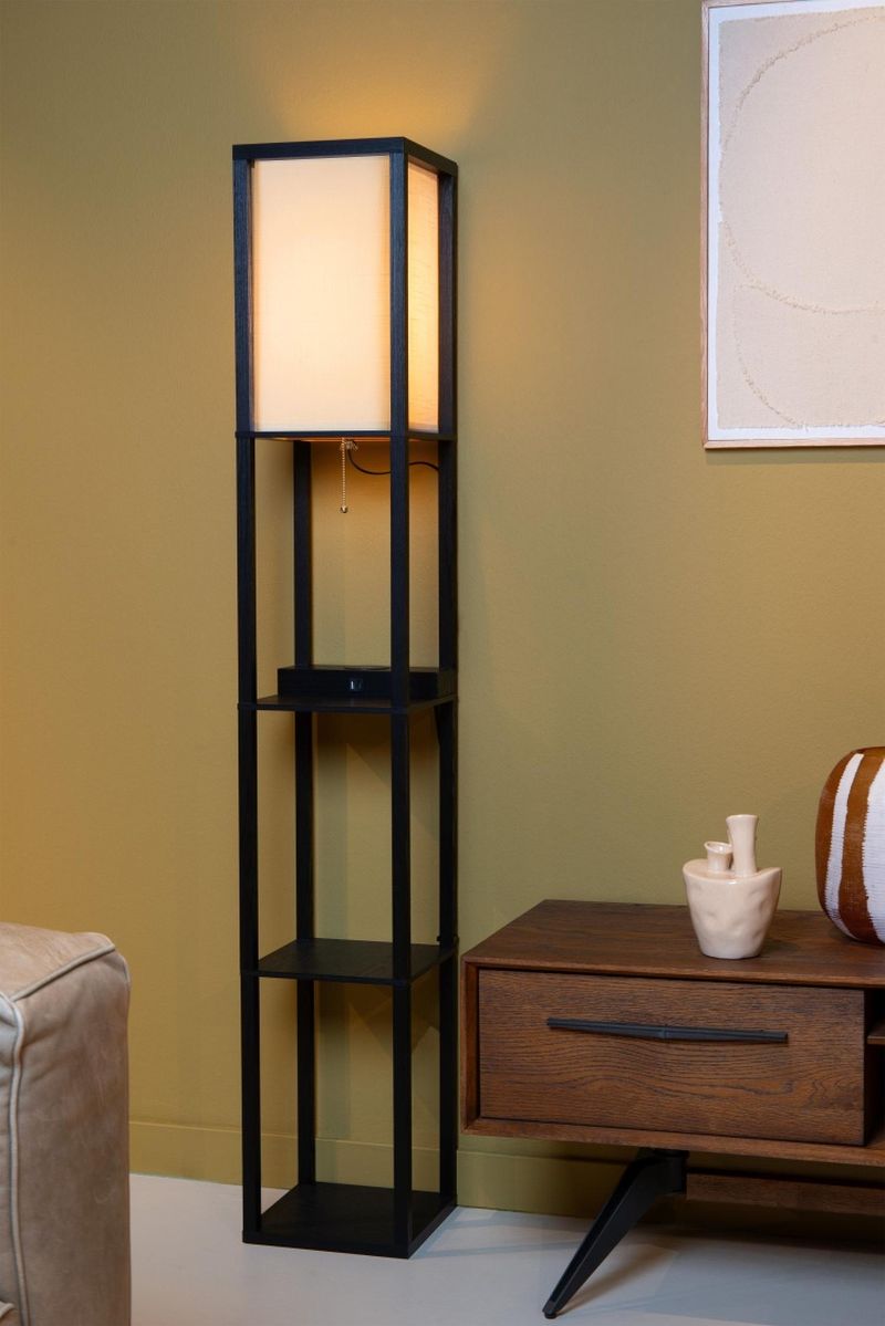 Lucide MENNO - Stojacia lampa - 1xE27 - S bezdrôtovou nabíjačkou - Čierna